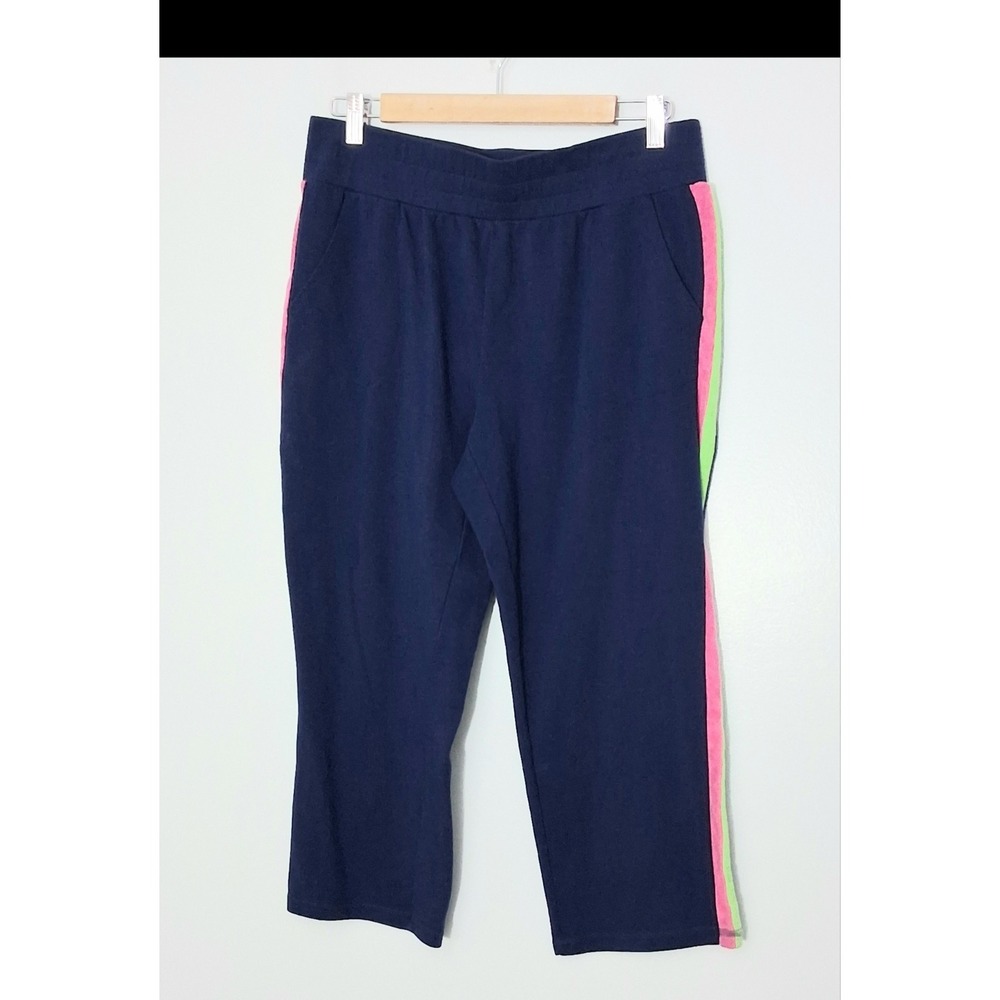 Belle Beach by Kim Gravel Pants* Size M Blue Side Stripes French Terry Crop